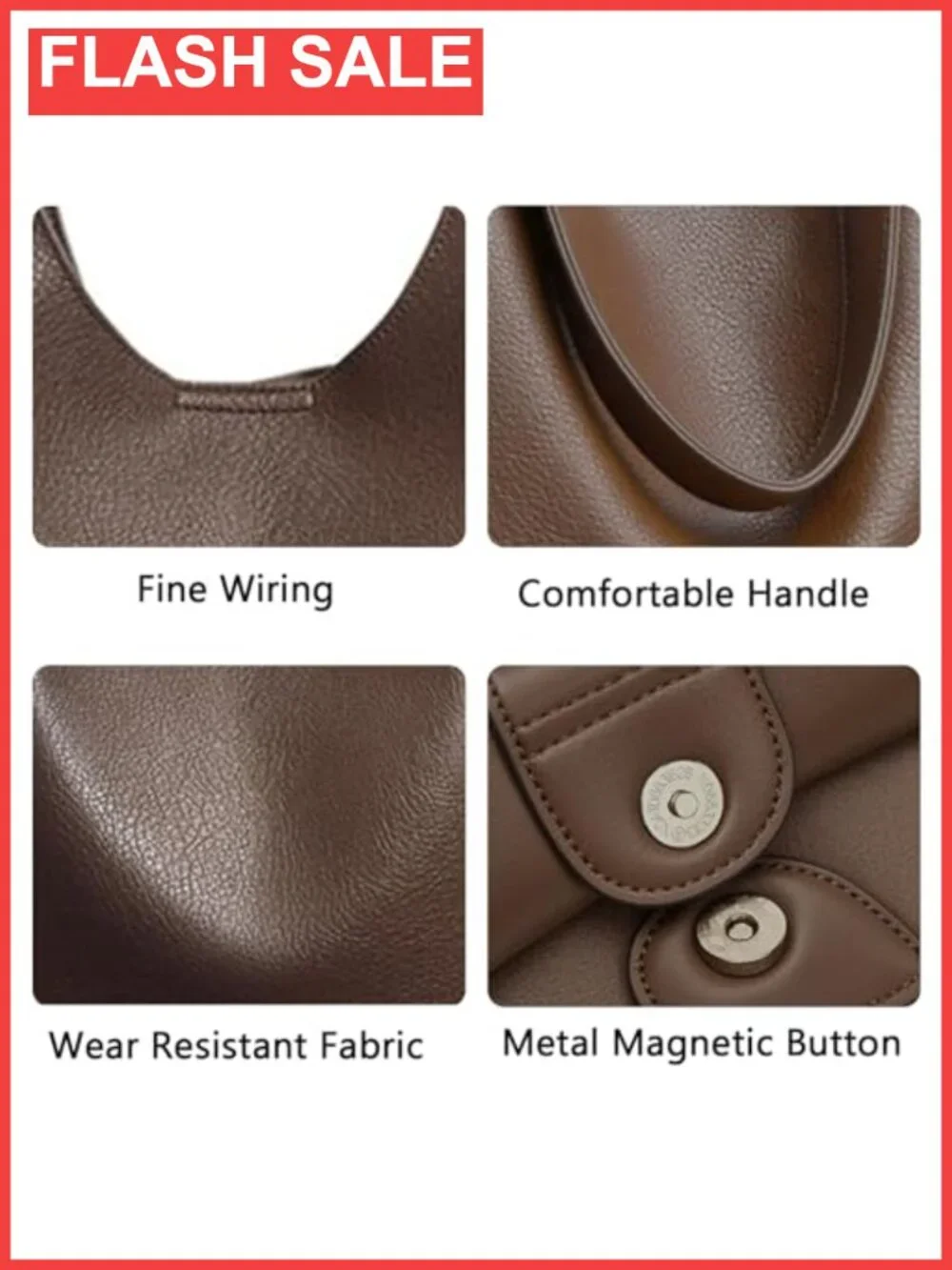 Vegan PU Leather Slouchy Hobo Shoulder Bag Tote for Work Travel